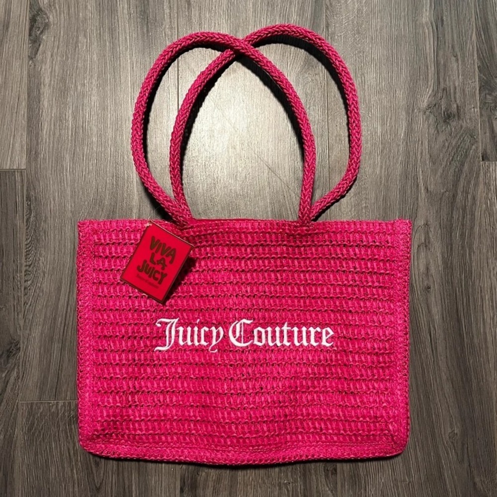 Juicy Couture Hot Pink Woven Straw Tote Bag NWT Y2K Viva La Juicy